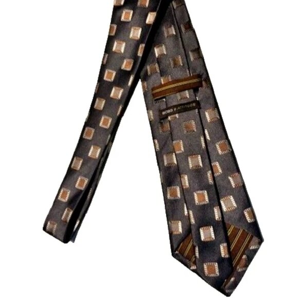 BCBG Attitude Mens Gray Brown Squares Necktie 100% Imported Silk Hand Sewn 56' - Picture 1 of 4